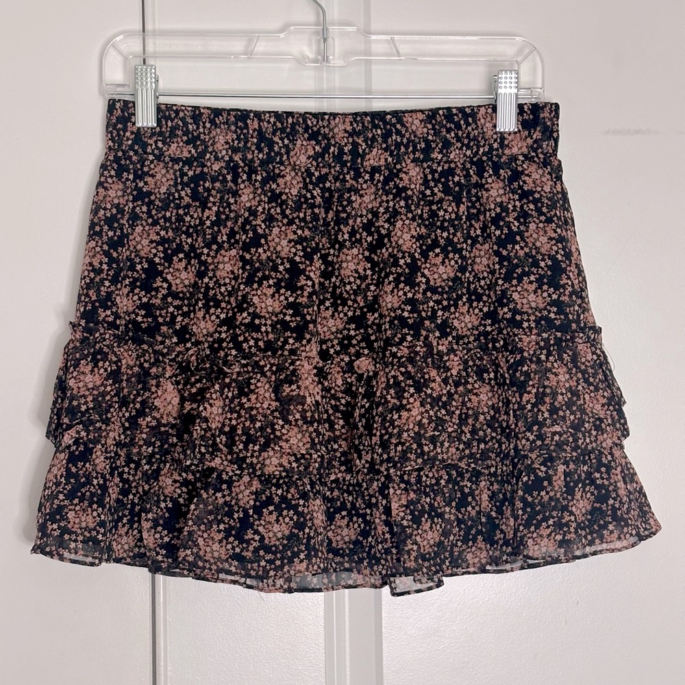 Generation Love Black Pink Floral Ruffle Tier Mini Skirt M